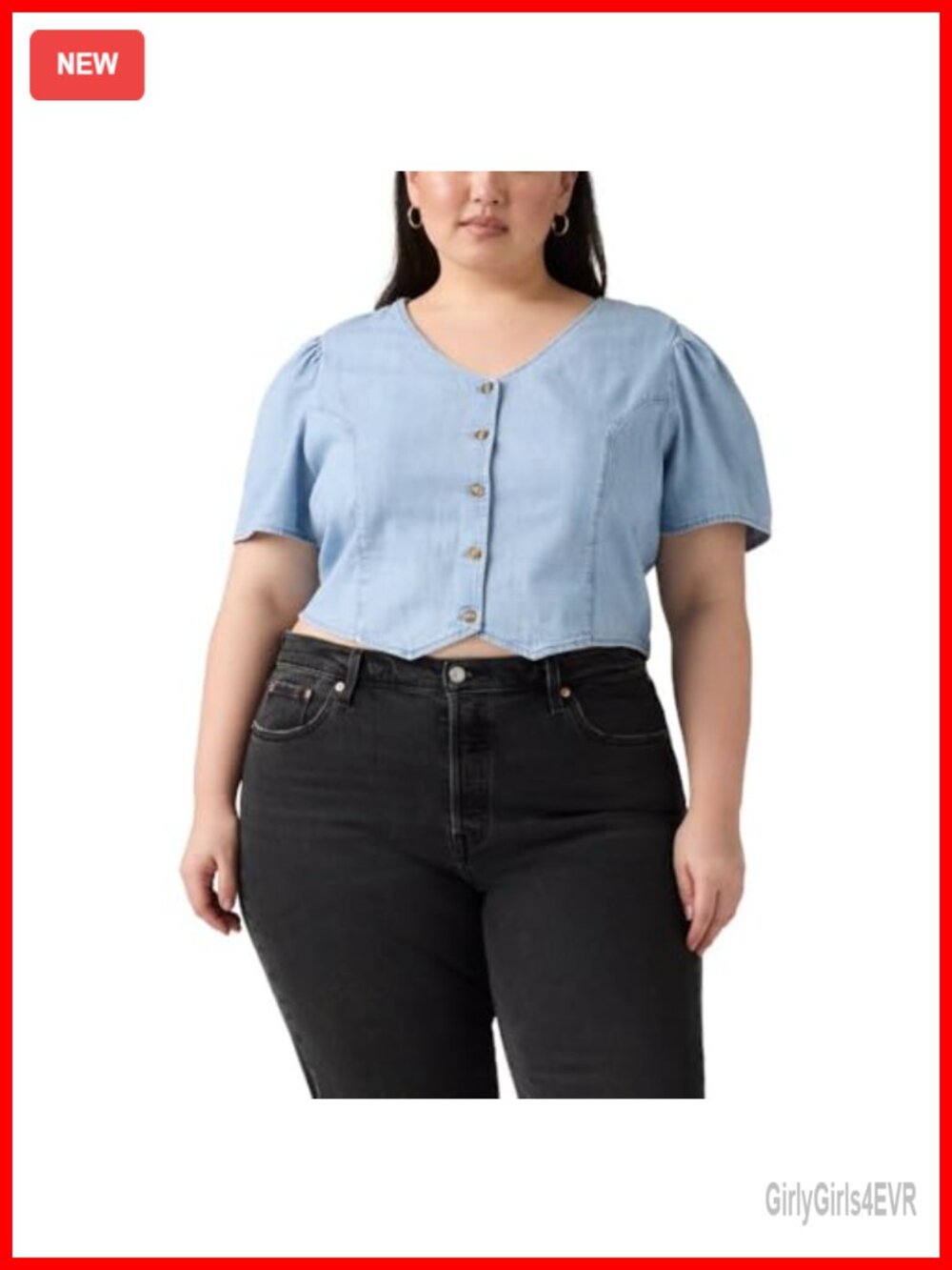 Levi's Moxie Denim Blouse Short Sleeve V-Neck Casual Top